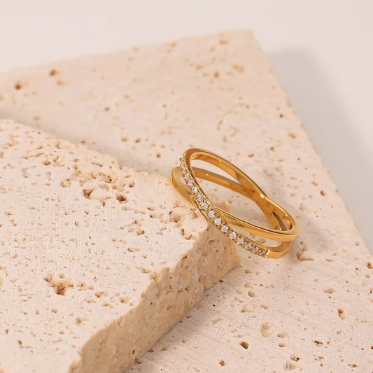 Sleek Studded Crossover Ring