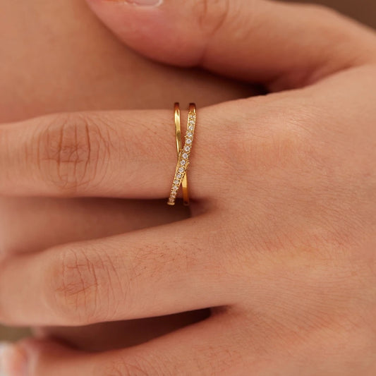 Sleek Studded Crossover Ring